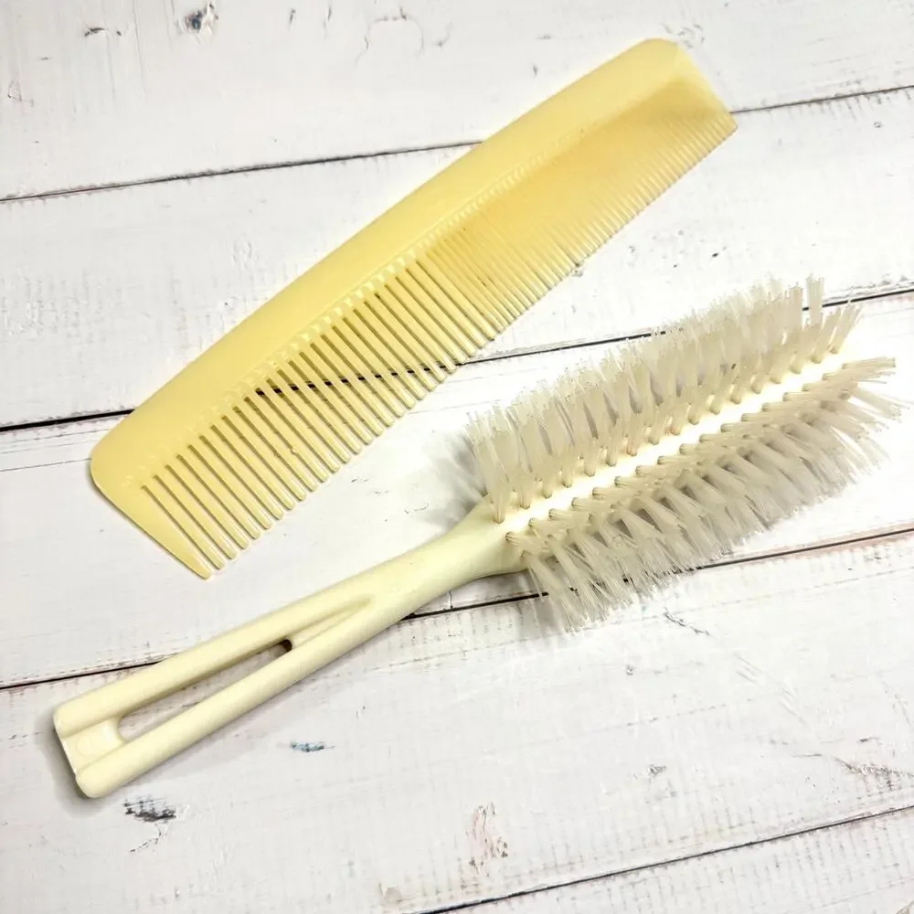 Vtg Hair Brush & Comb Nylon Stanley Dupont Cream 5 Row Bristle Half Round USA
